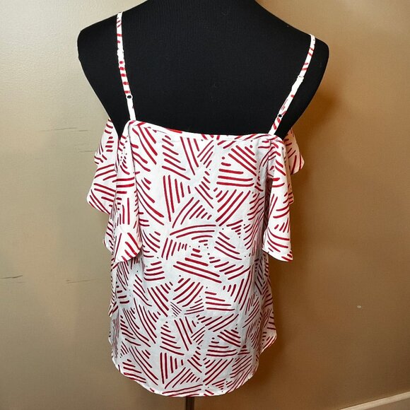 Collective Concepts Cold Shoulder Flowy Print White Red Size S Strappy Bohomian - Picture 9 of 12